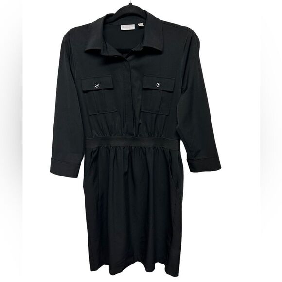 New York & Co. Black Long Sleeve Mini Dress with Collar Pockets & Chest Pockets - Picture 1 of 5